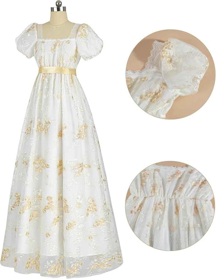 NSPSTT white Regency style dress with gold floral embroidery - photo 2