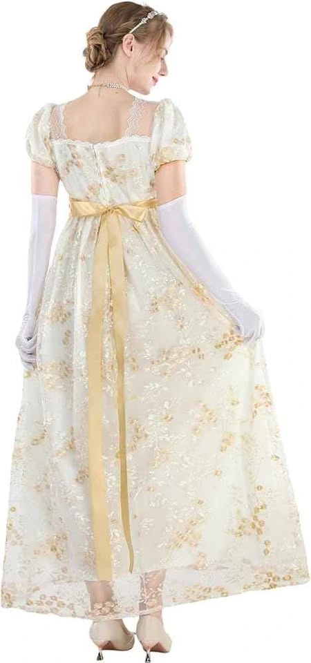 NSPSTT white Regency style dress with gold floral embroidery - photo 3