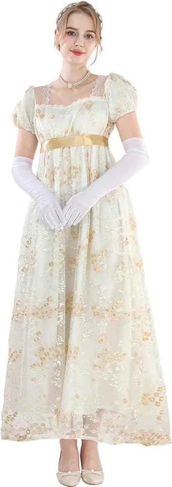NSPSTT white Regency style dress with gold floral embroidery - photo 4