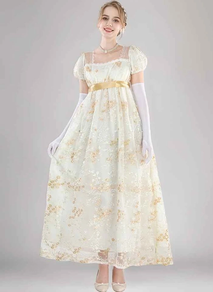 NSPSTT white Regency style dress with gold floral embroidery - photo 5