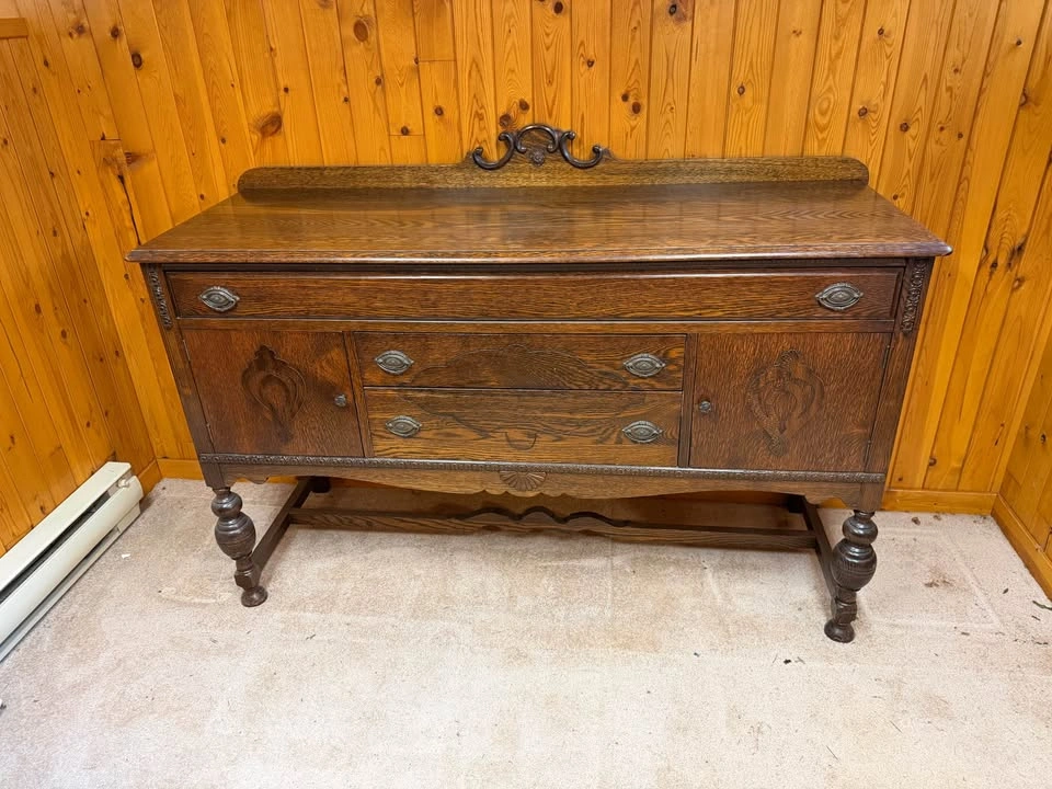 Antique Oak Sideboard Buffet Cabinet with Carved Details - photo 2