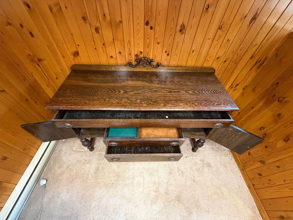 Antique Oak Sideboard Buffet Cabinet with Carved Details - photo 4
