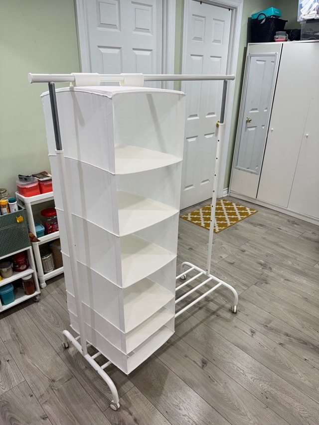 Rolling Garment Rack with Hanging Organizer Shelves