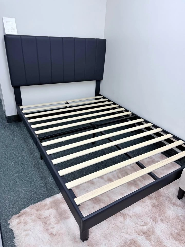 Full/Double Black Vegan Leather Platform Bed - NEW STORE MODEL