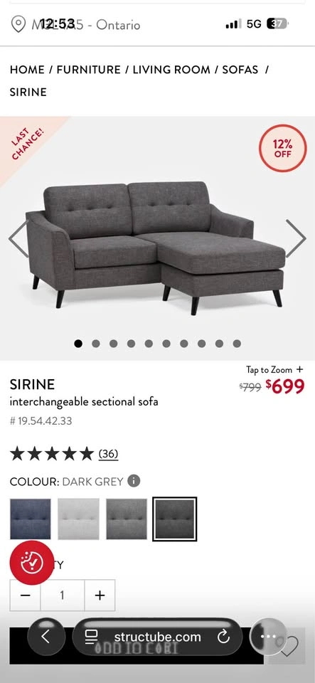 Dark Grey Interchangeable Sectional Sofa Couch