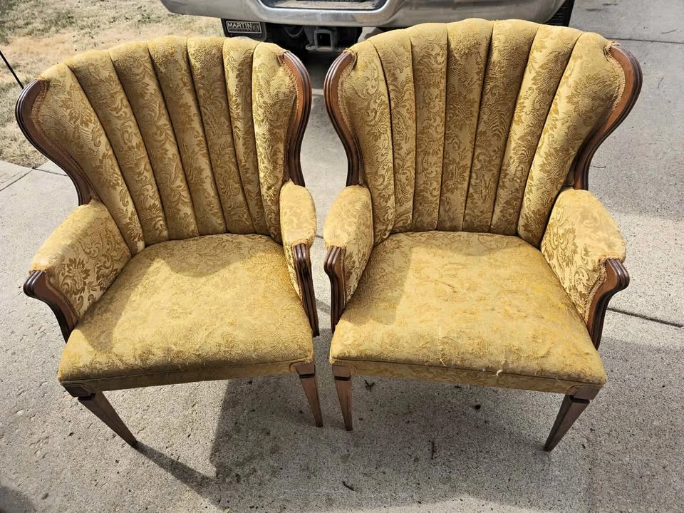 Pair of Vintage Channel Back Armchairs