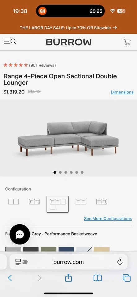 Burrow Range 4-Piece Sectional Double Lounger - Like New - photo 4