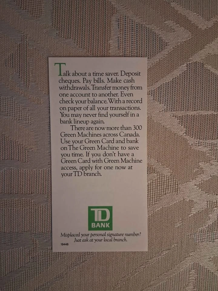 Vintage 1981 TD Bank "The Green Machine" ATM Ad - photo 2
