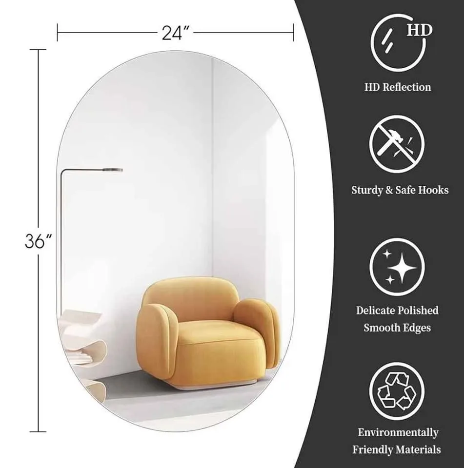 VASUHOME 24 x 36 inch Oval Frameless Bathroom Vanity Mirror image indicator(2)