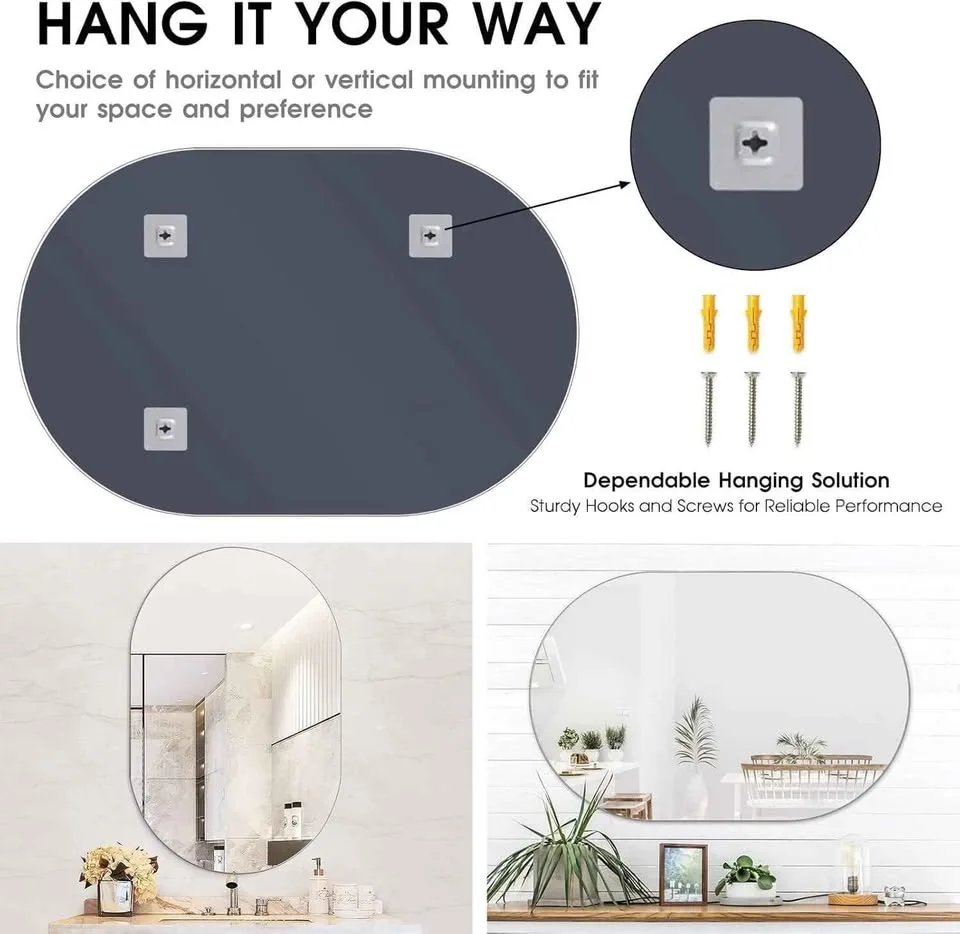 VASUHOME 24 x 36 inch Oval Frameless Bathroom Vanity Mirror image indicator(4)