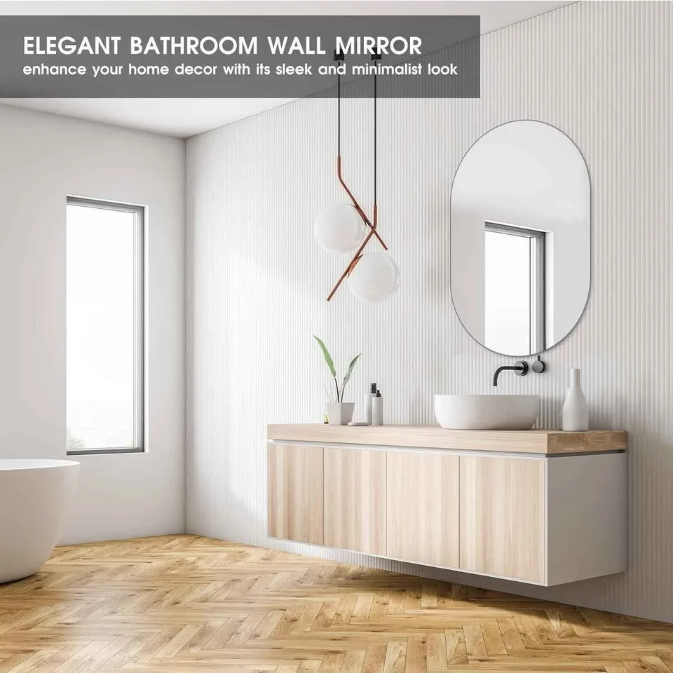 VASUHOME 24 x 36 inch Oval Frameless Bathroom Vanity Mirror image indicator(5)