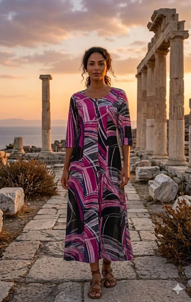 Abstract Pattern Maxi Dress Pink Black Purple - photo 2