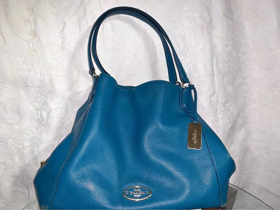 Peacock blue leather shoulder bag