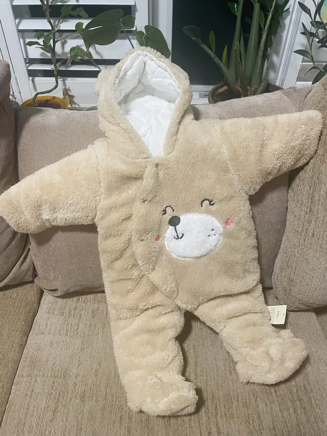 Newborn Baby Snowsuit Winter Coat Warm Bear Footie Romper Fleece thumbnail