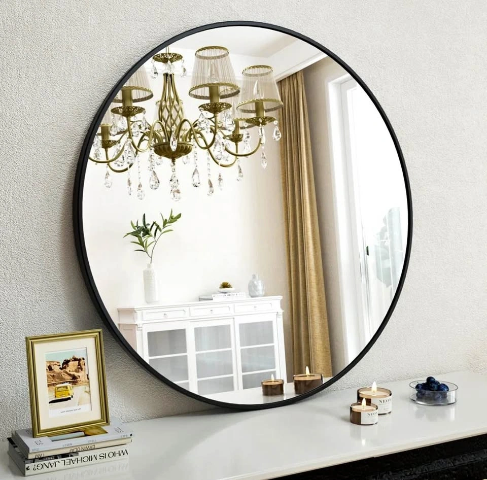 Modern Round Wall Mirror Black Metal Frame