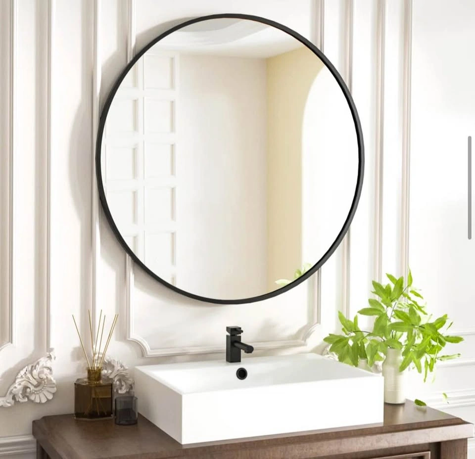 Modern Round Wall Mirror Black Metal Frame - photo 2