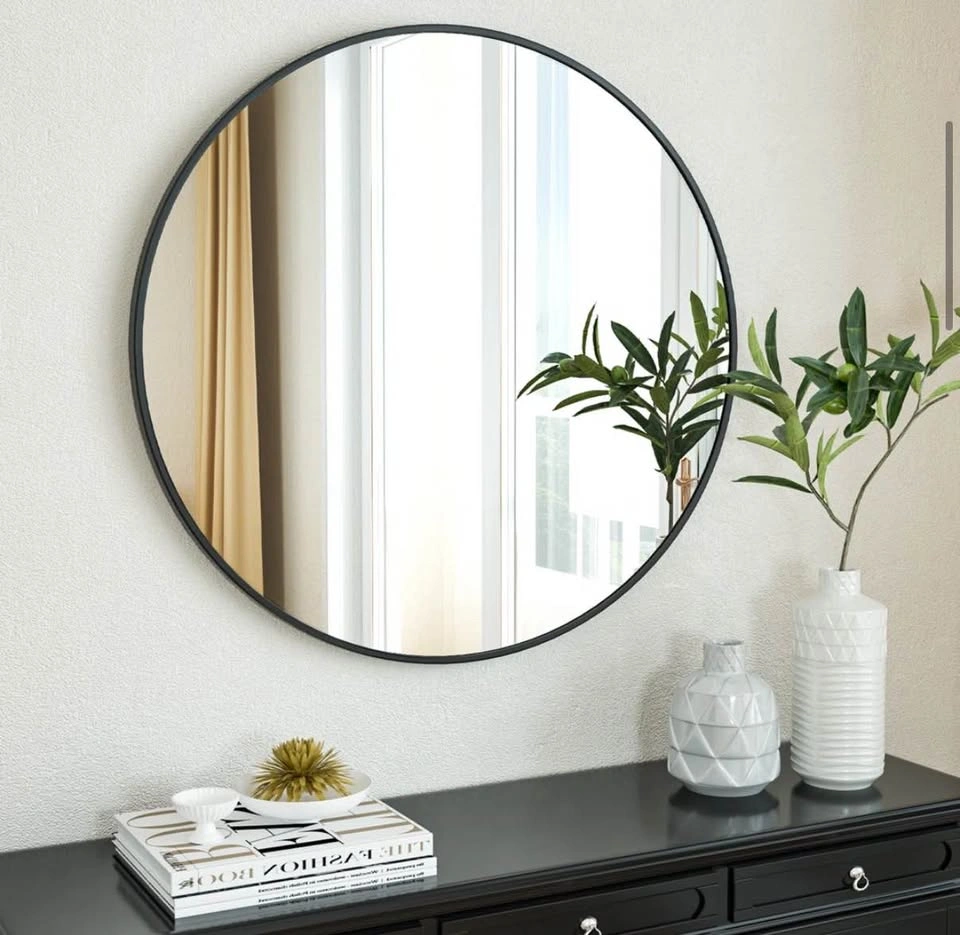 Modern Round Wall Mirror Black Metal Frame - photo 3