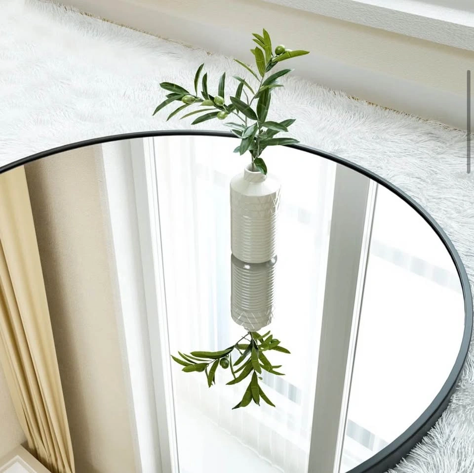 Modern Round Wall Mirror Black Metal Frame - photo 4