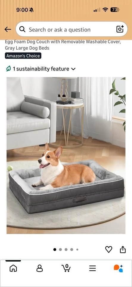 Large Gray Egg Foam Dog Bed Couch w/ Washable Cover - photo 2