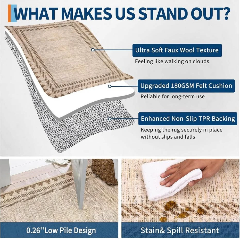 Machine Washable Non-Slip Geometric Area Rug 5*7 Beige - photo 4