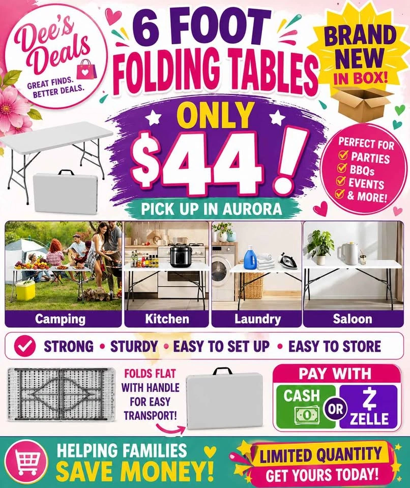 6 foot folding tables BRAND NEW IN BOX ONLY $44 - photo 2