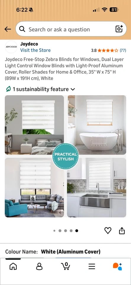 Joydeco White Zebra Blinds 89W x 191H cm - photo 2