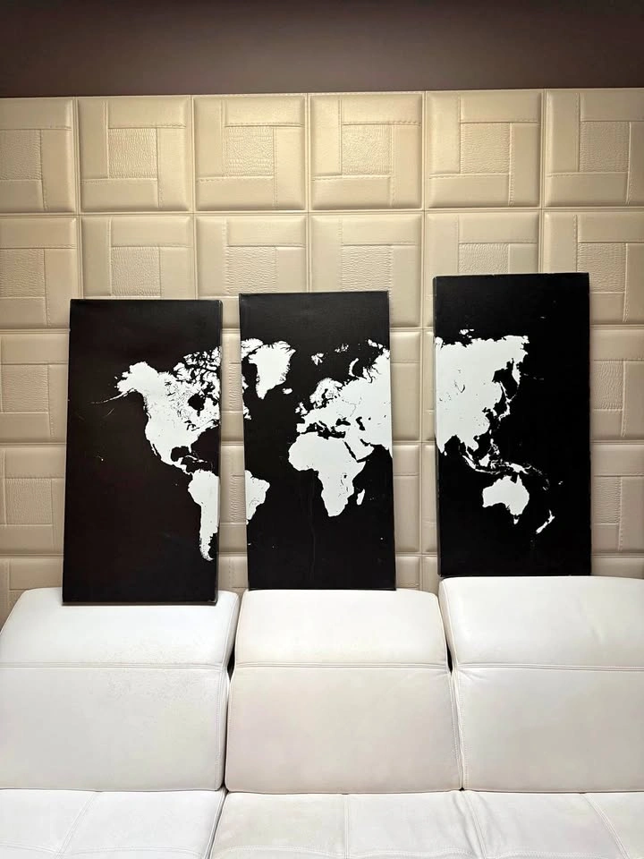 World Urban Map Black XXL 3-piece Canvas Art