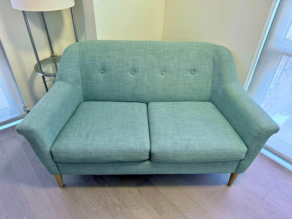 West Elm Finn Loveseat, Heathered Weave, Eucalyptus