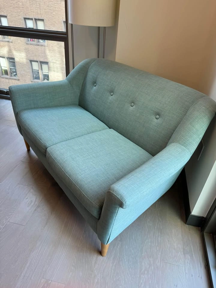 West Elm Finn Loveseat, Heathered Weave, Eucalyptus - photo 2