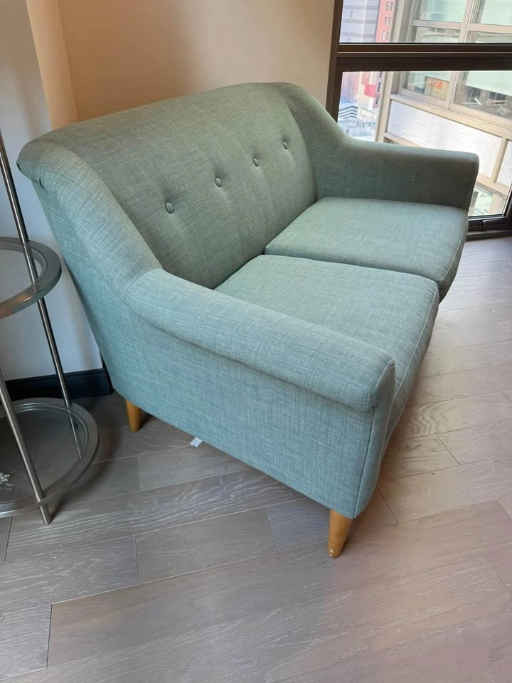 West Elm Finn Loveseat, Heathered Weave, Eucalyptus - photo 3