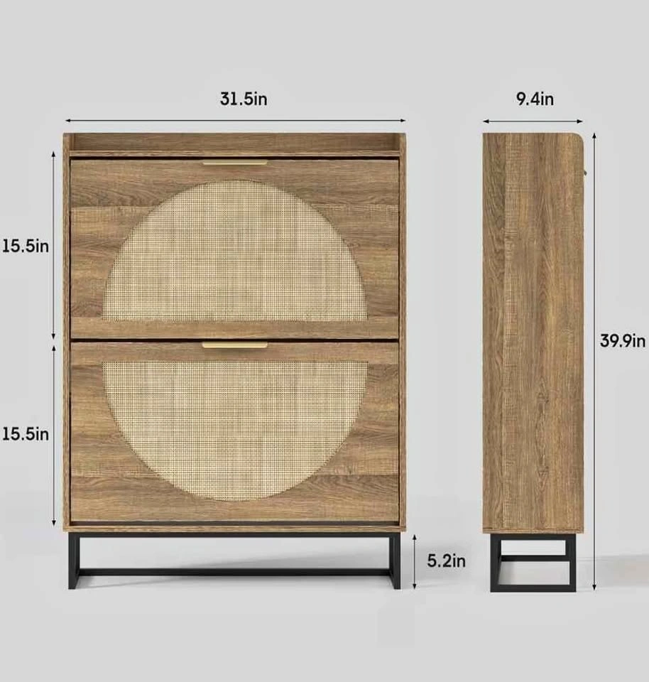 Maupvit Rattan Shoe Storage Cabinet with 2 Flip Drawers