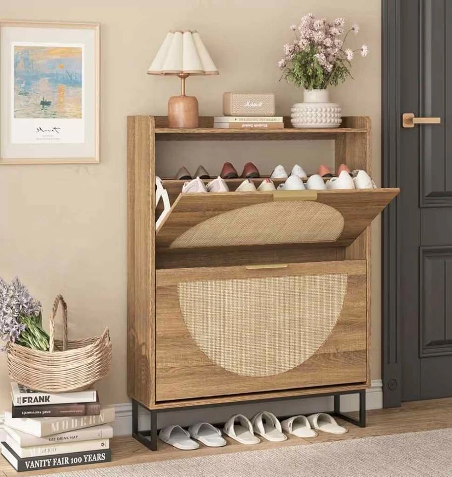Maupvit Rattan Shoe Storage Cabinet with 2 Flip Drawers - photo 3