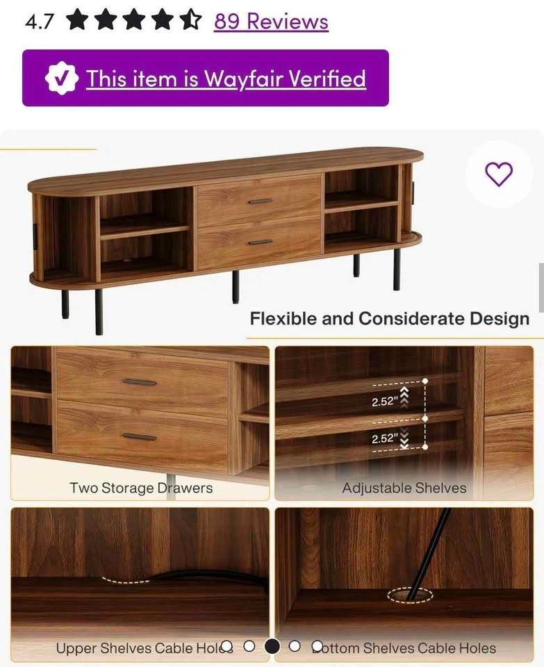 70" Mid-century Modern Low Console Cabinet - photo 4