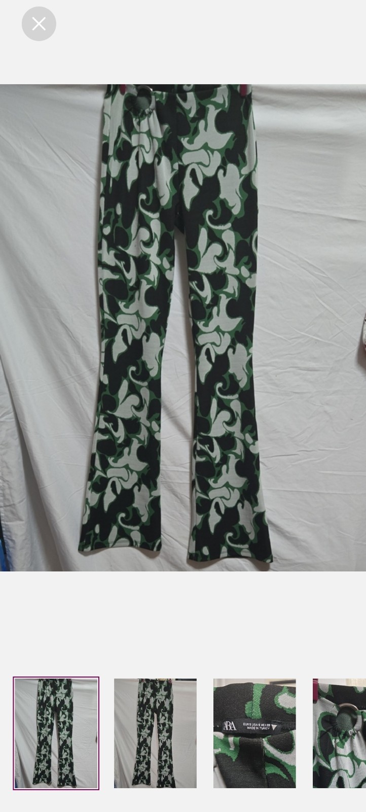 Zara Green, Black & White Abstract Knit Flare Pant