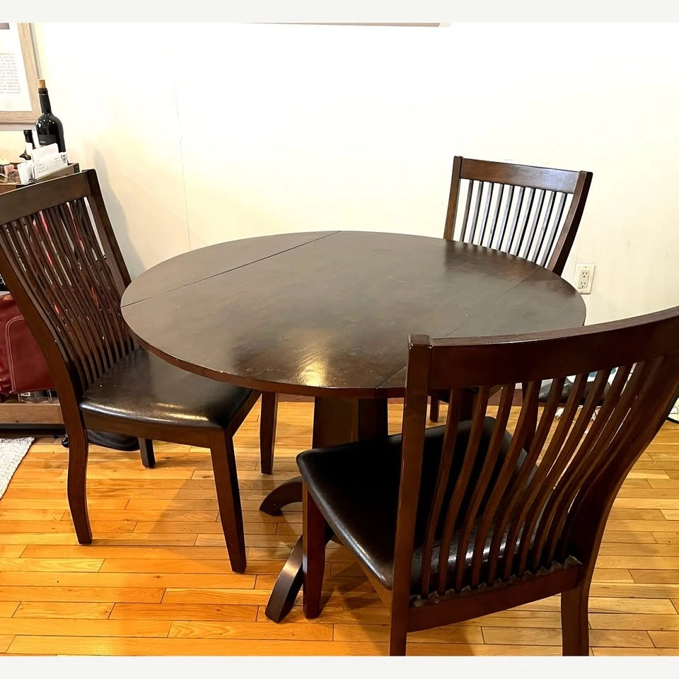 4-Piece Dining Set: Dark Wood Round Drop-Leaf Table + 3 Chairs - photo 2