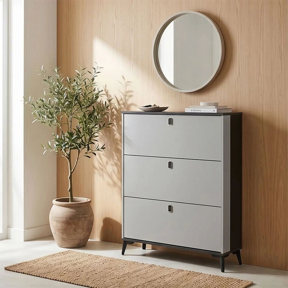 Slim Nordic-style Shoe Cabinet - Entryway Storage - photo 2