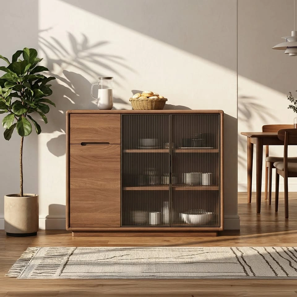 Walnut Cabinet with Textured Glass Doors - Contemporary Storage - photo 2