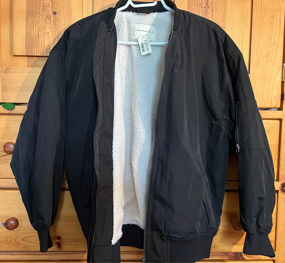 Aeropostale Black Sherpa Lined Bomber Jacket XS - photo 3