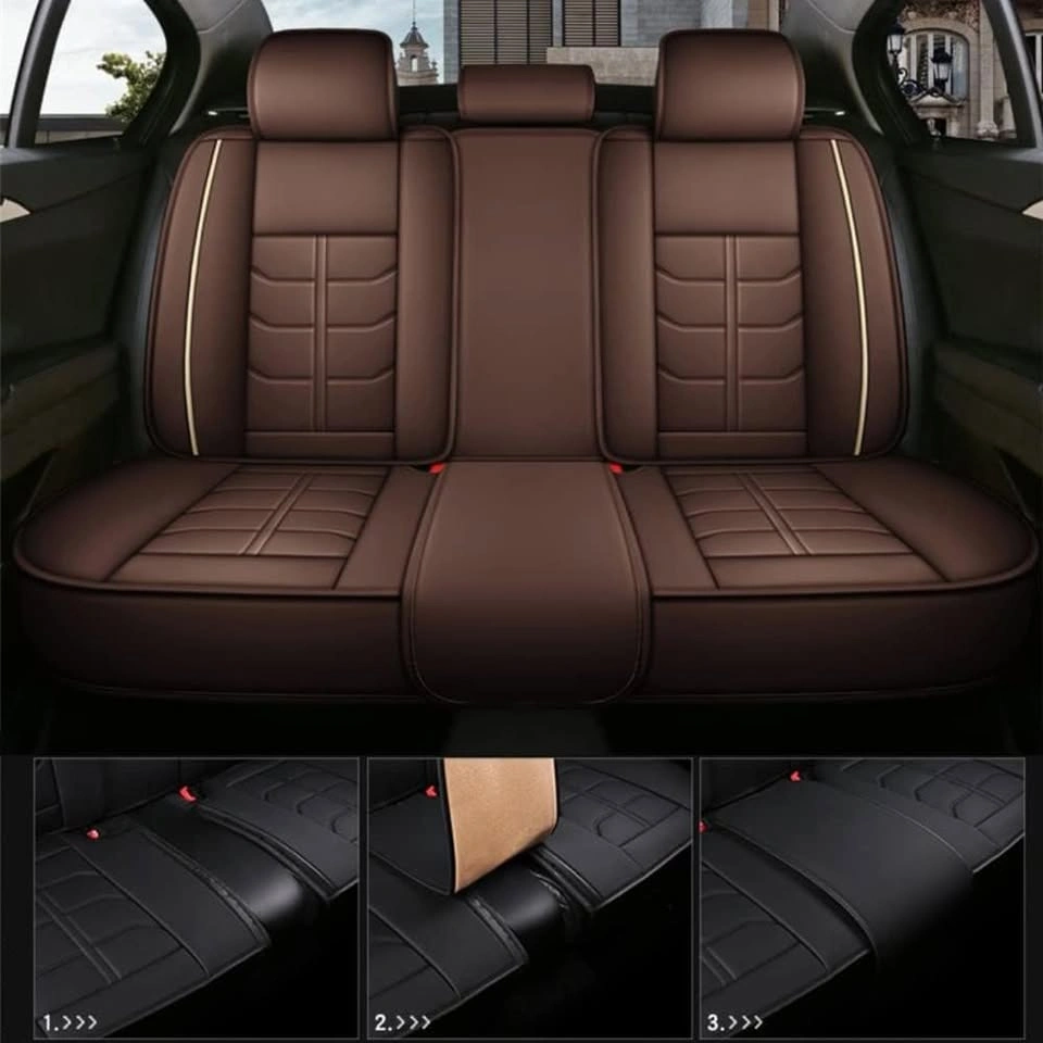 Luxury Leather Car Seat Covers (Full Set 5-Seat) - Coffee Brown - photo 3