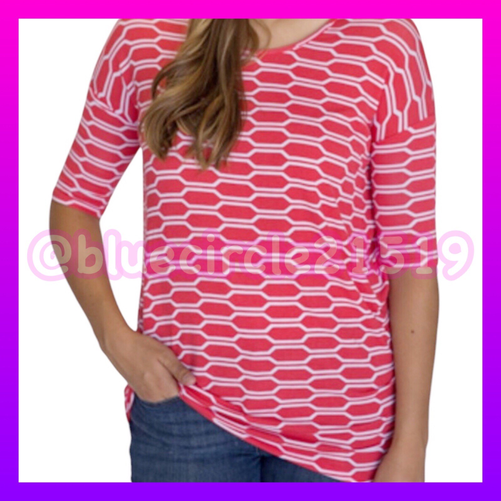 Agnes & Dora Tunic Top - Geometric Honeycomb Coral/White - Size