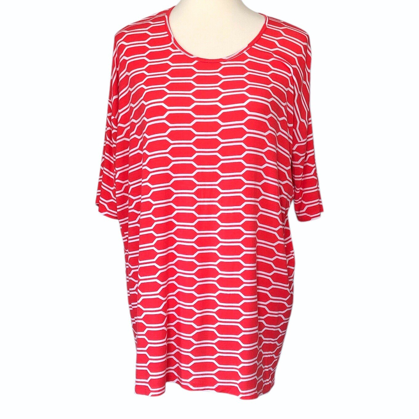 Agnes & Dora Tunic Top - Geometric Honeycomb Coral/White - Size - photo 2