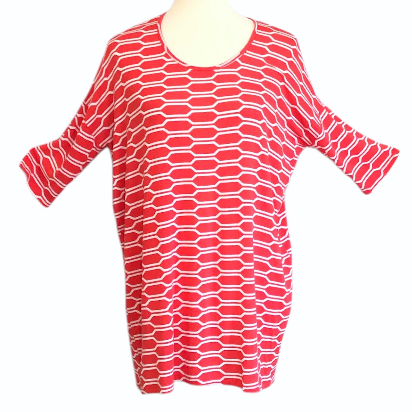 Agnes & Dora Tunic Top - Geometric Honeycomb Coral/White - Size - photo 3