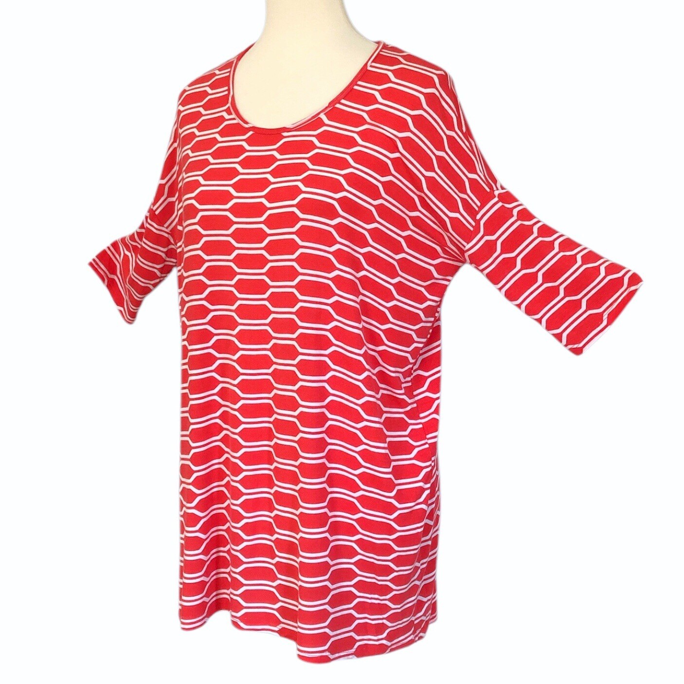 Agnes & Dora Tunic Top - Geometric Honeycomb Coral/White - Size - photo 4