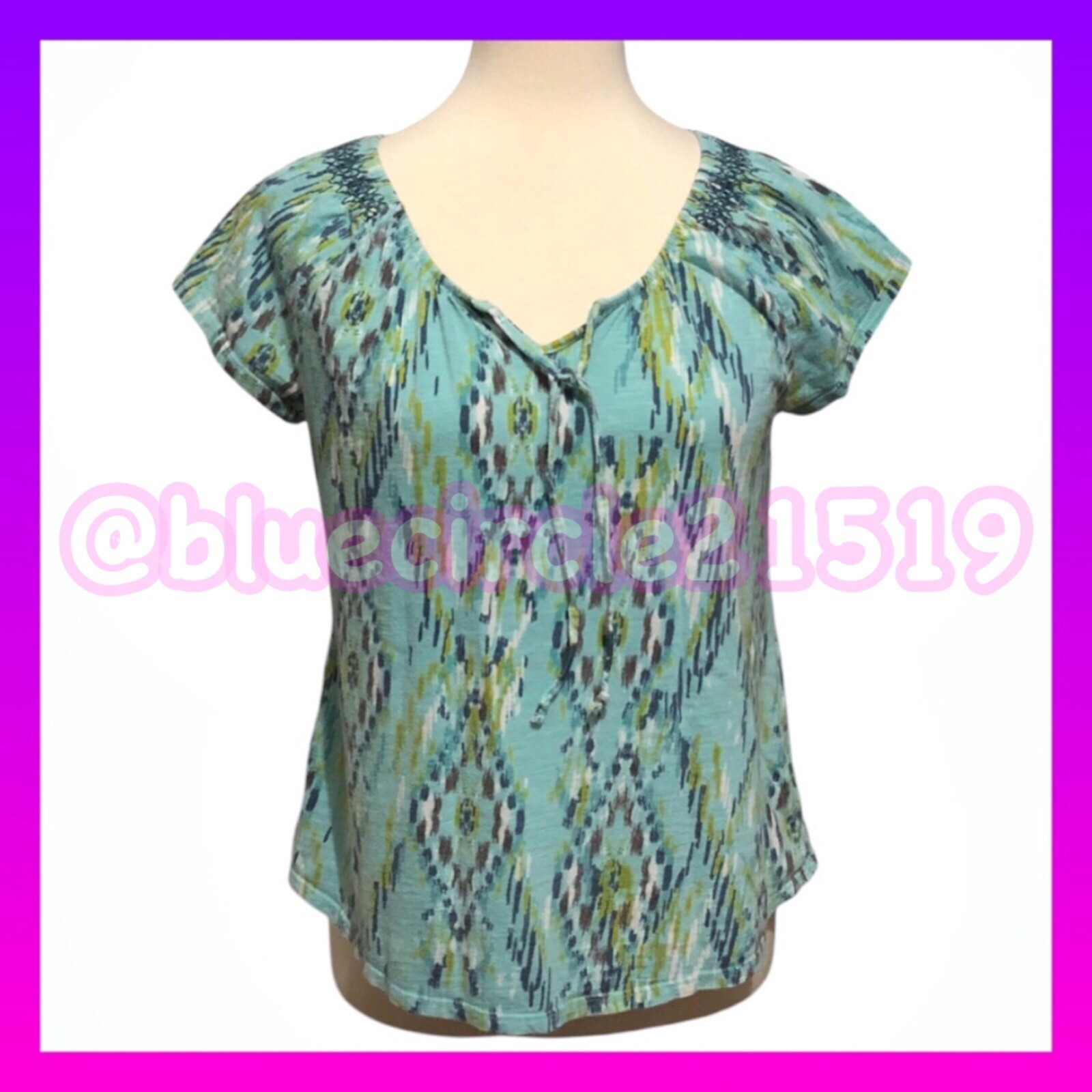 Sonoma Life and Style Teal Tribal Print Top M