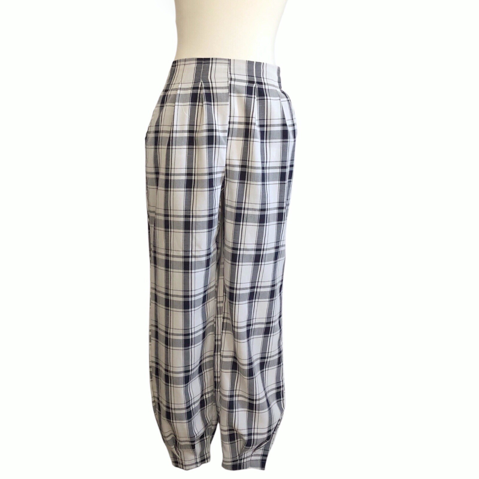 Unity High Waist Tartan Paperbag Pants - Black/White - Medium - photo 3
