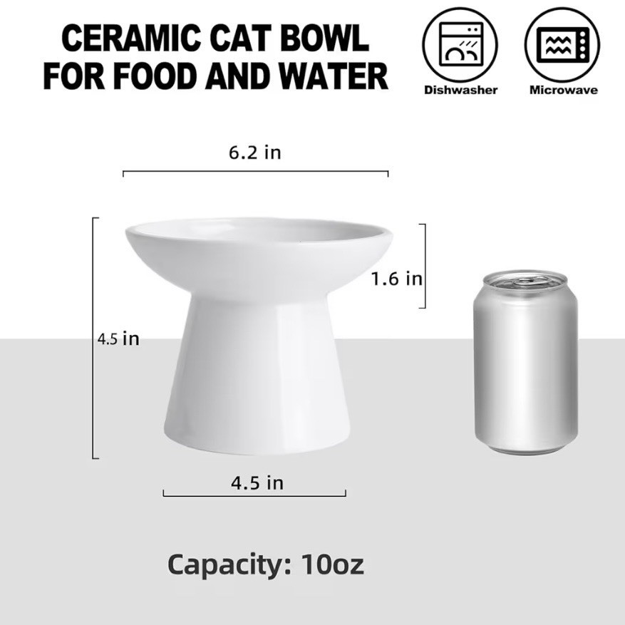 Cat Bowl Extra Wide Elevated Ceramic White 6.2 Inch - photo 5