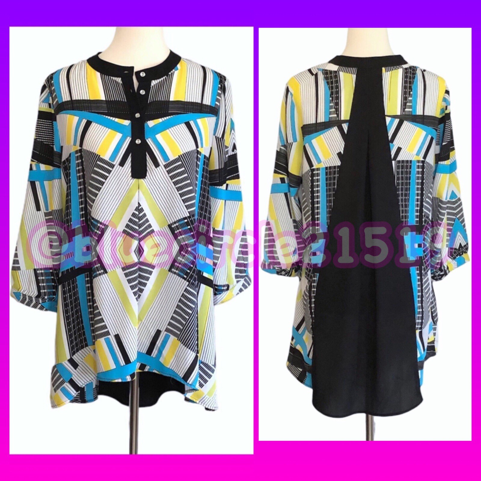 Relativity Multicolored Semi Sheer Geo-Print Tunic M NWOT