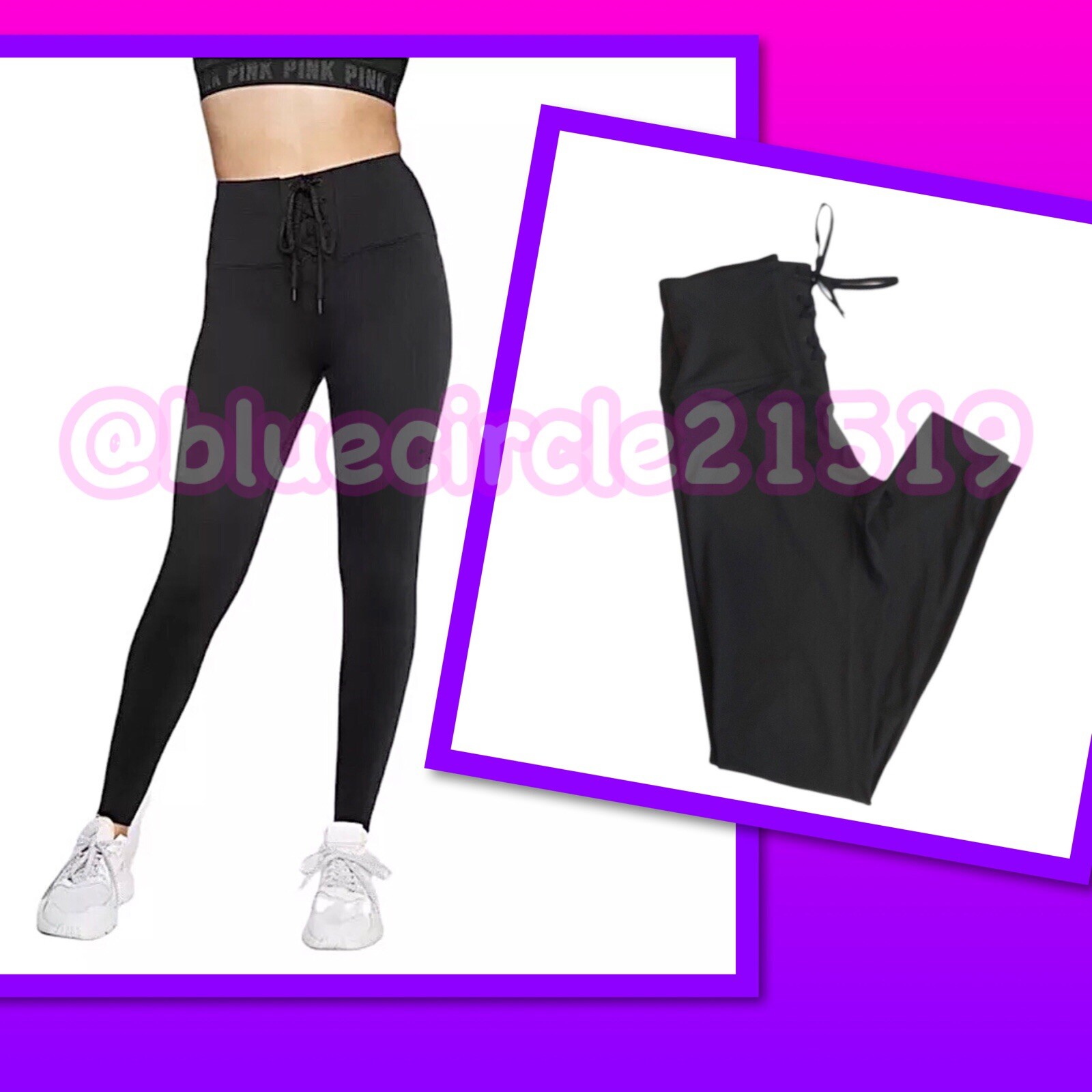 Victoria’s Secret PINK Ultimate Lace-Up Black Leggings NWT Small