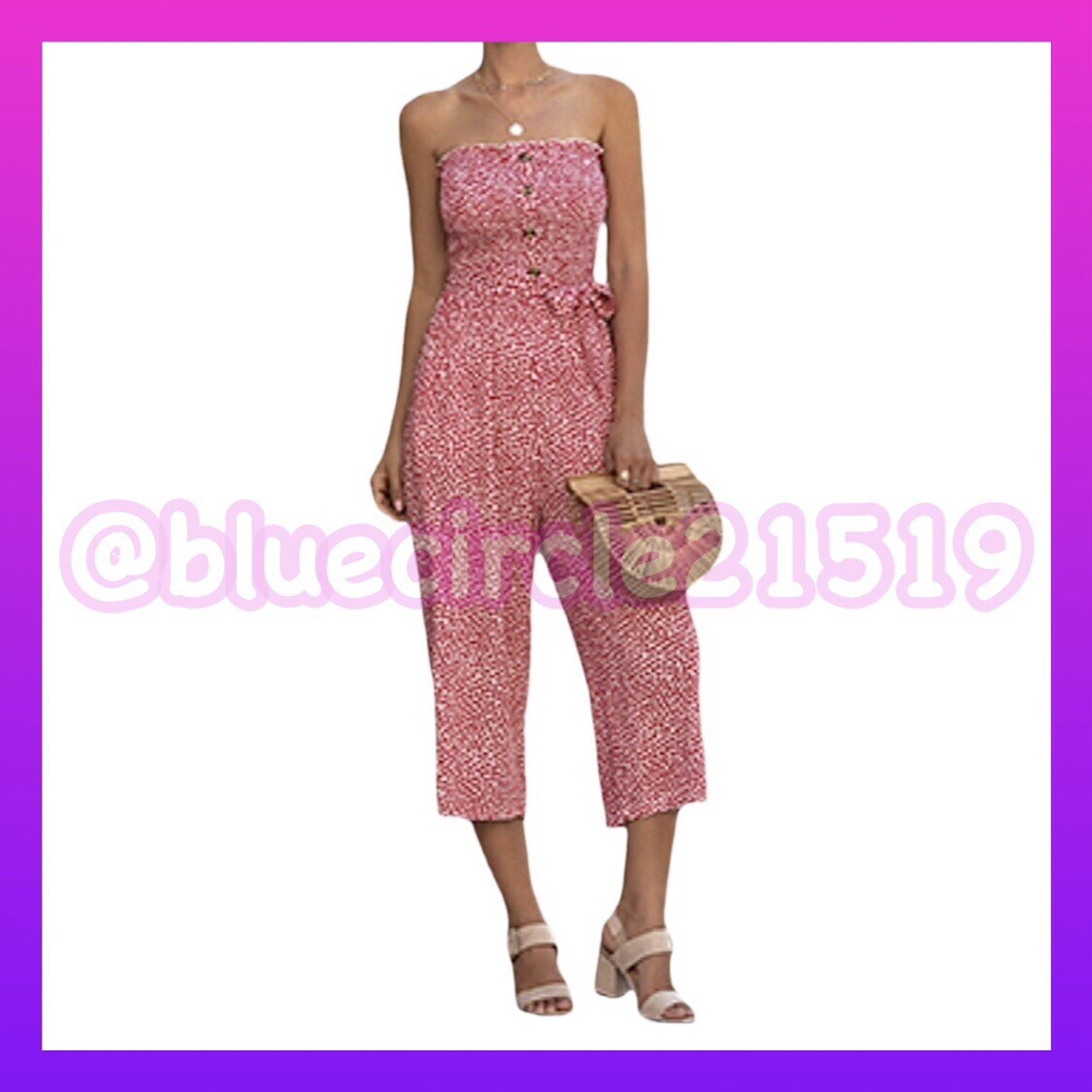 Red and White Floral Strapless Jumpsuit NWT - Size XL