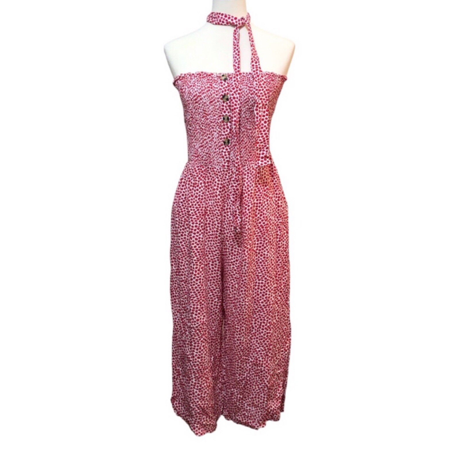 Red and White Floral Strapless Jumpsuit NWT - Size XL - photo 3